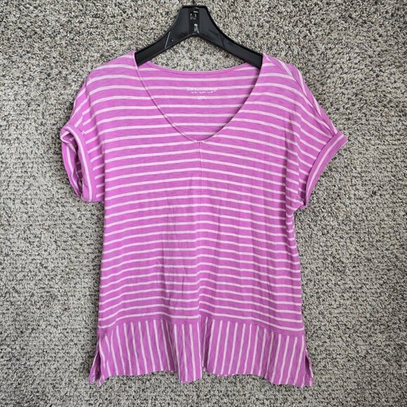 Soft Surroundings Tops - Soft Surroundings Top Womens Small‎ Purple Striped Cuffed Sleeve Cotton Casual
